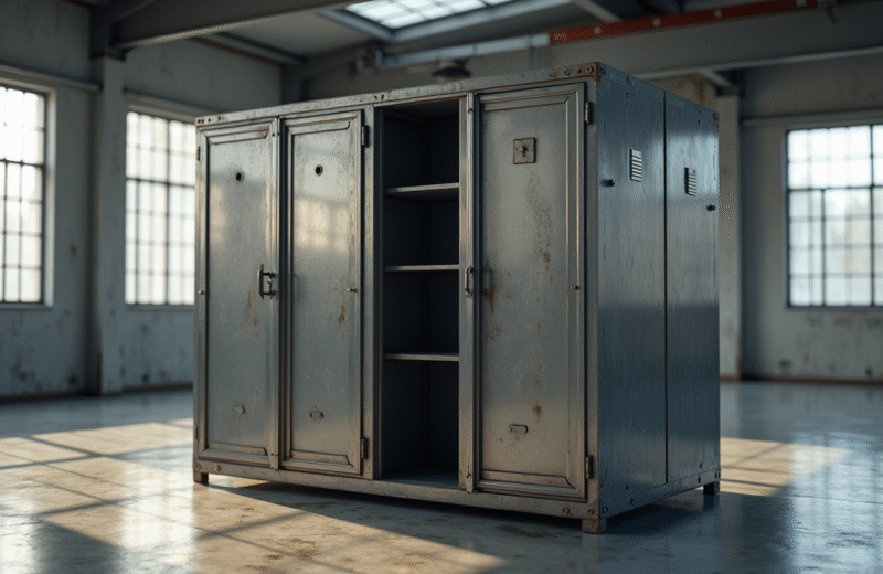 Armoire industrielle en métal robuste dans un entrepôt lumineux