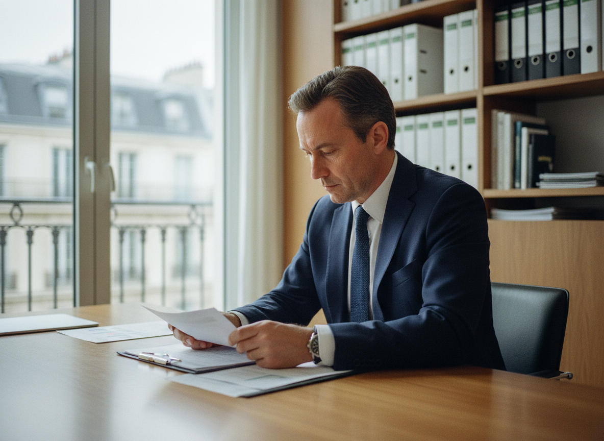 Auditeur financier en costume à Paris dans un bureau
