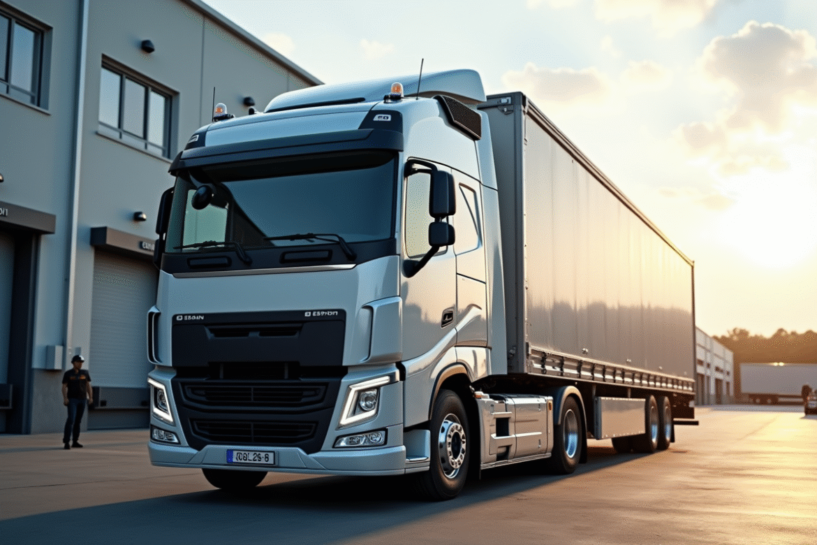 Camion de 33 tonnes dans un centre logistique moderne