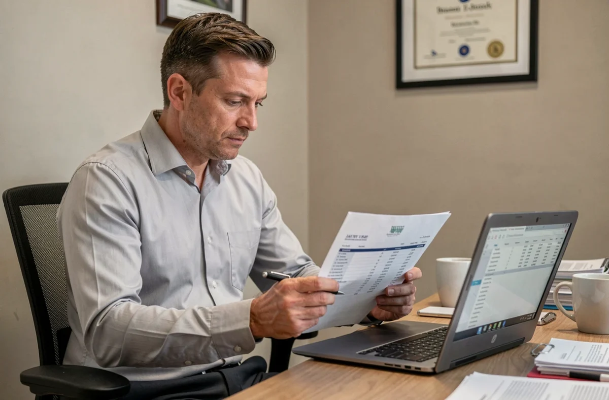 Directeur McDonald's analysant une offre salariale lors d'une promotion interne dans son bureau
