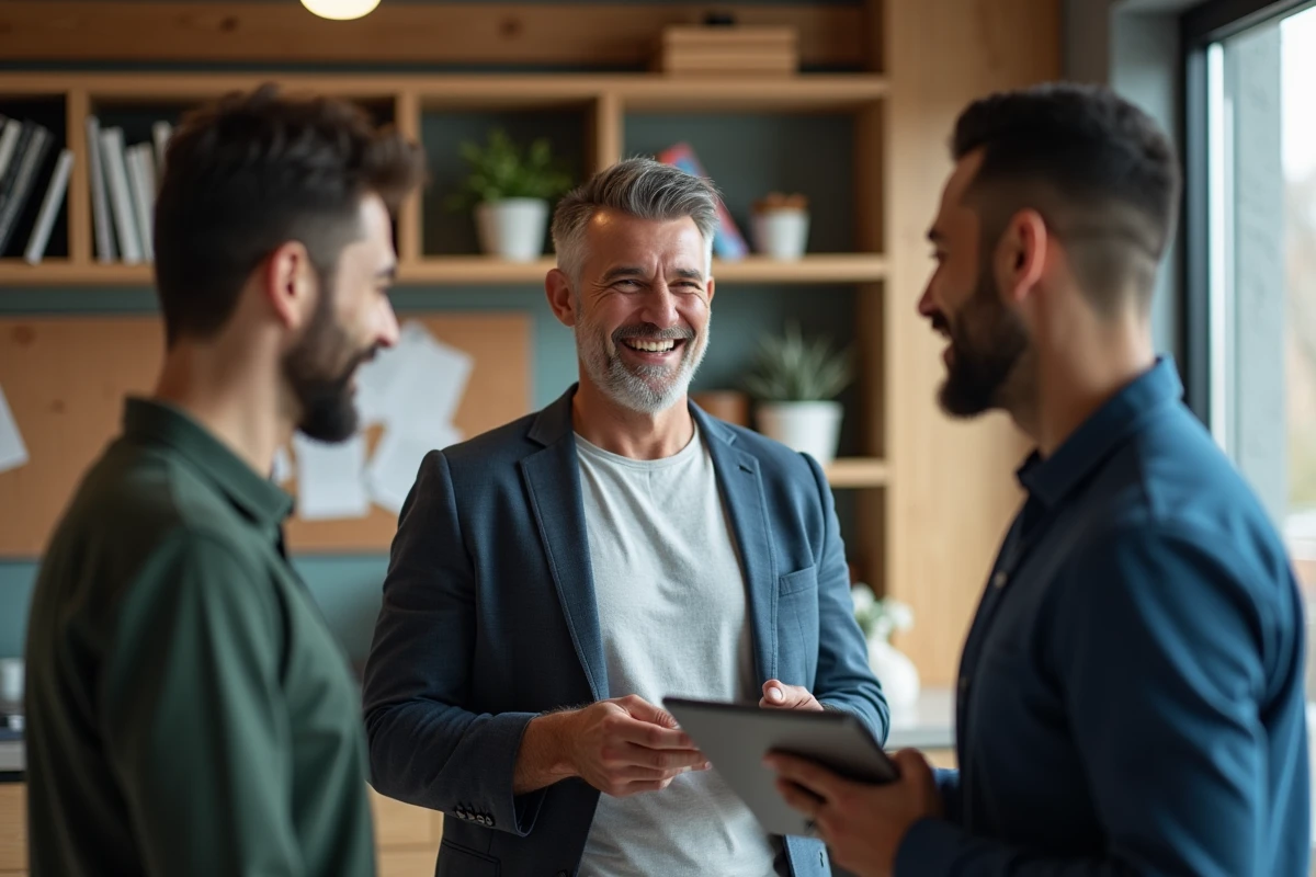 Homme entrepreneur discutant avec collègues dans bureau