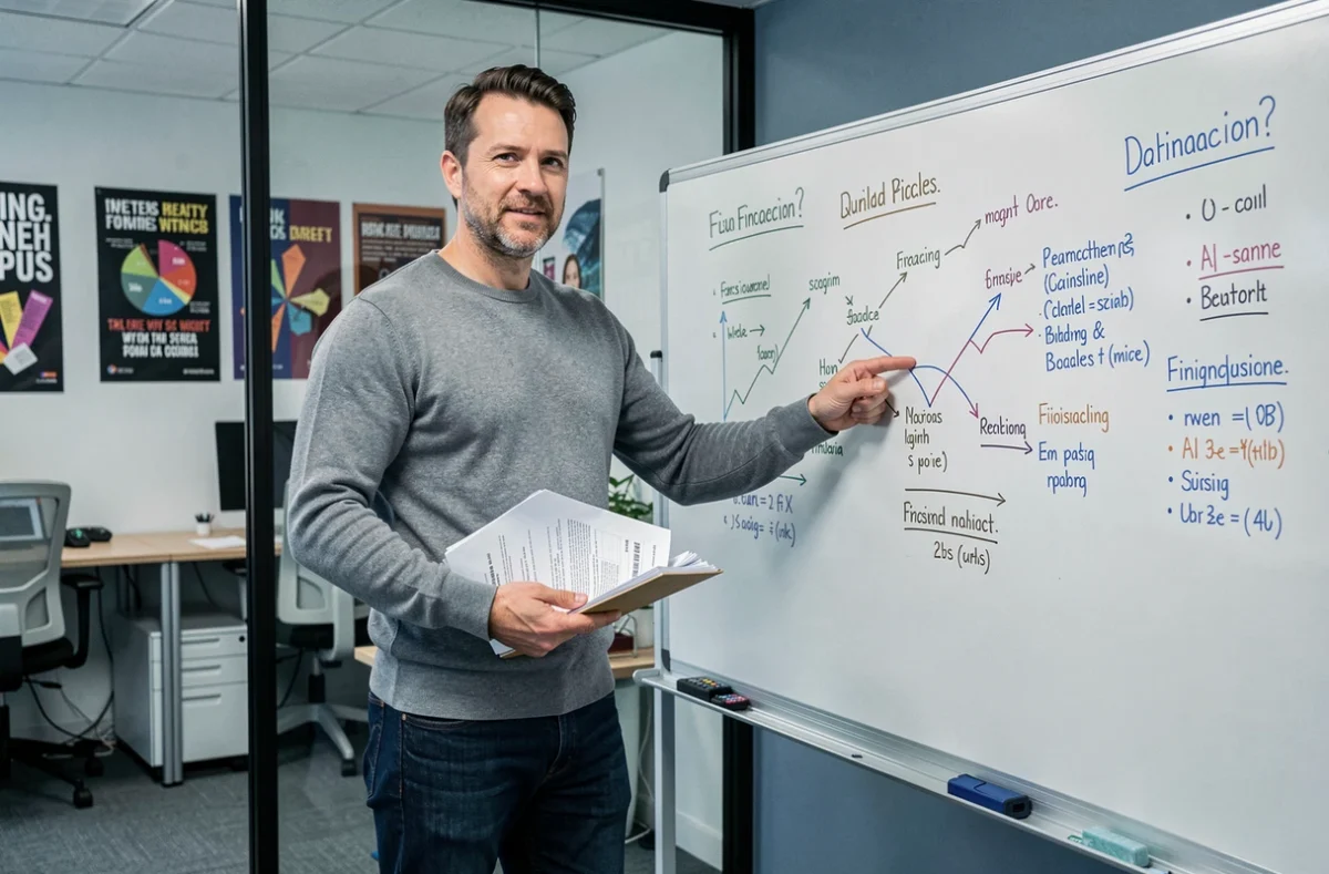 Entrepreneur présentant un plan de financement et d'aides pour lancer son activité