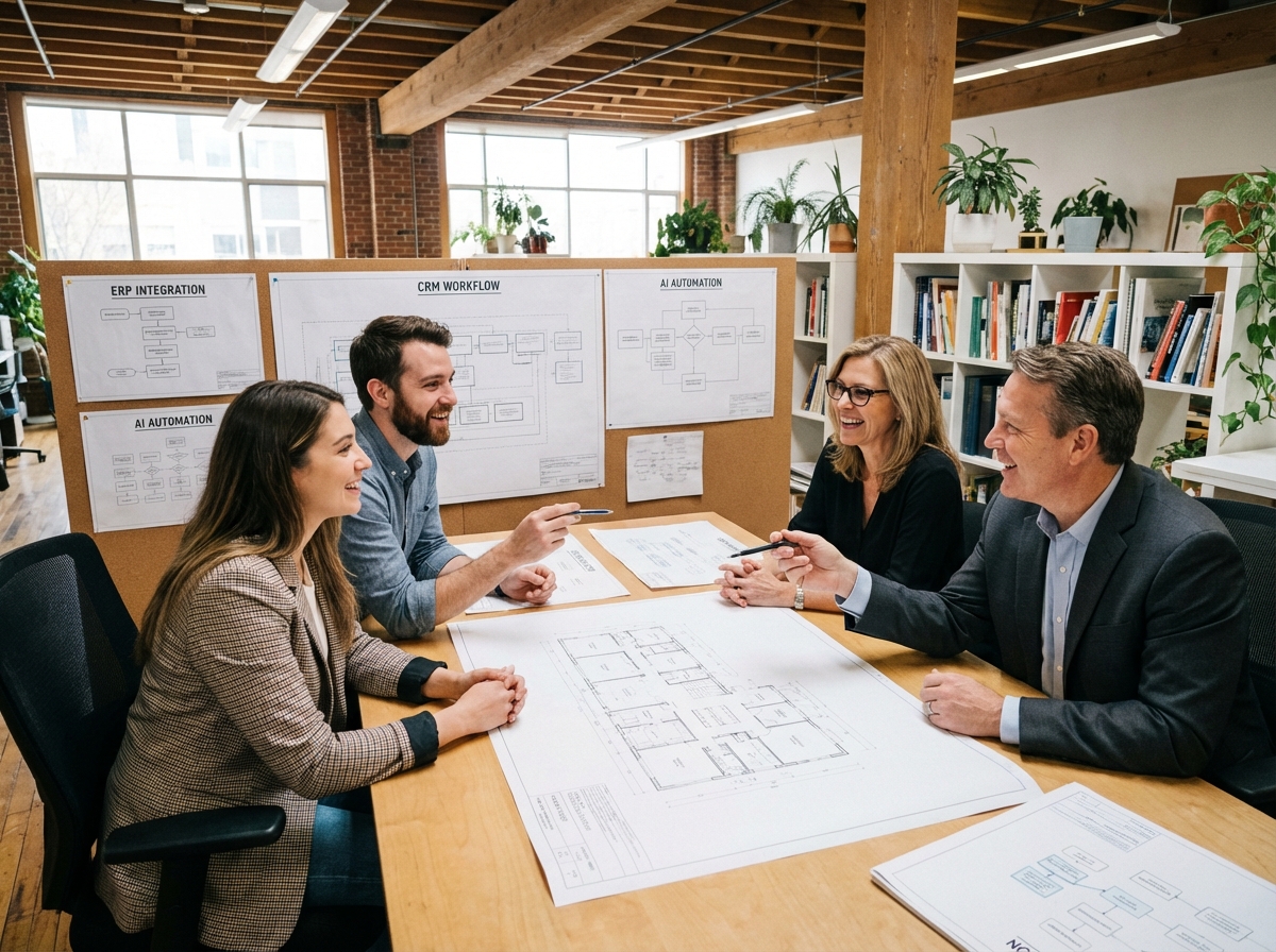 Groupe de professionnels en réunion collaborative