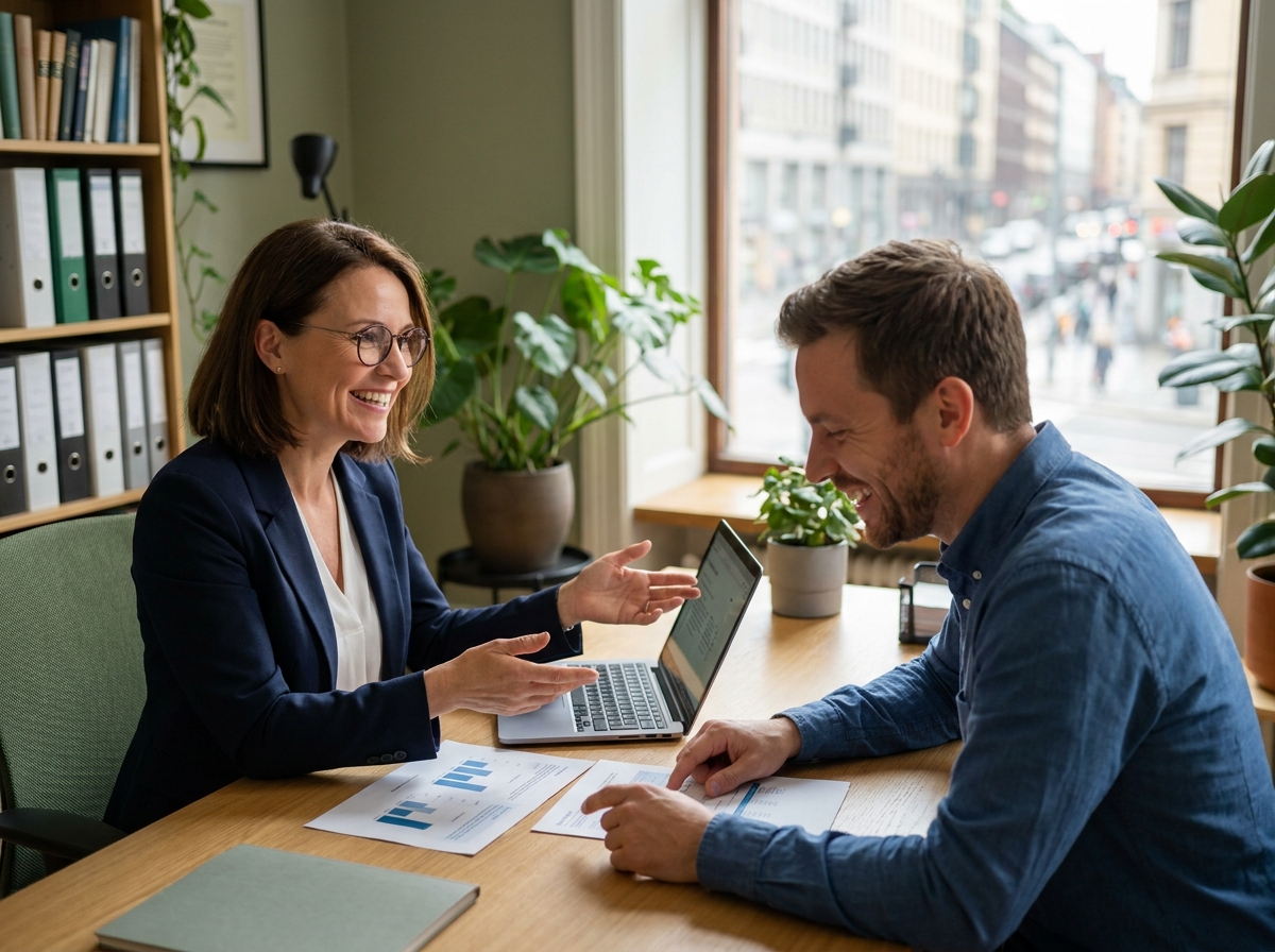 Expert-comptable et dirigeant de PME en réunion collaborative autour de documents financiers dans un bureau moderne