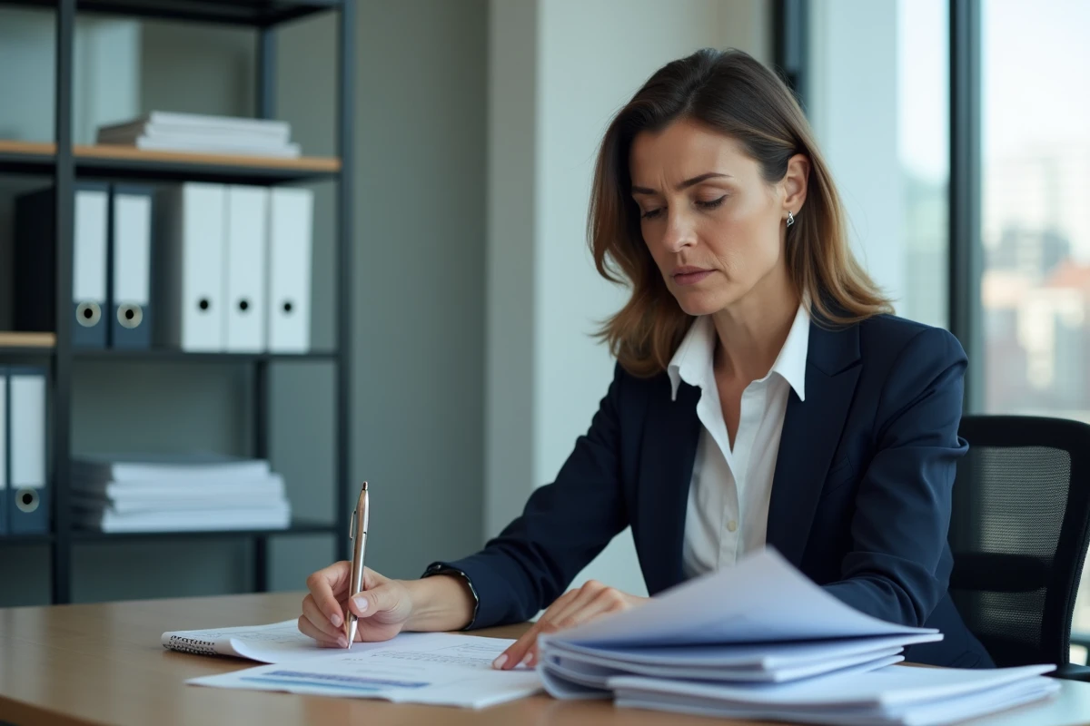Femme d affaires concentrée sur des documents financiers