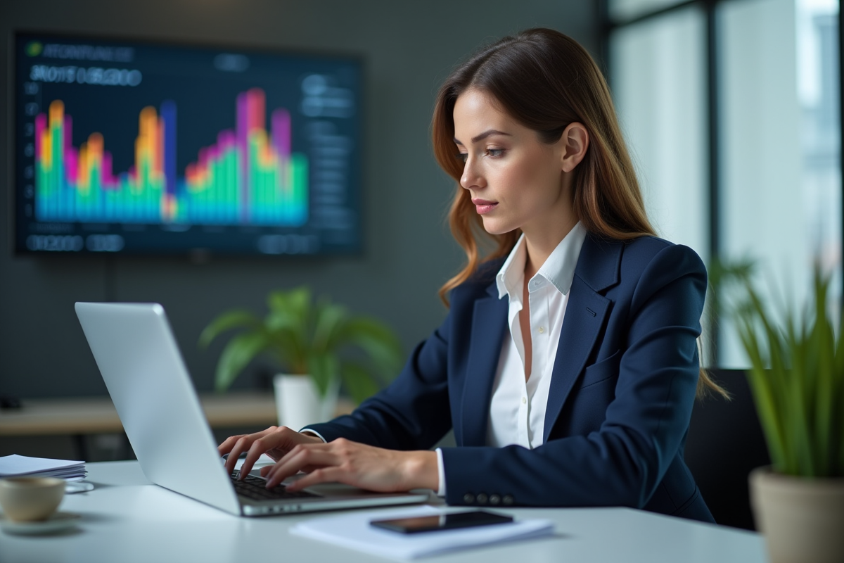 Femme d'affaires travaillant sur un ordinateur portable