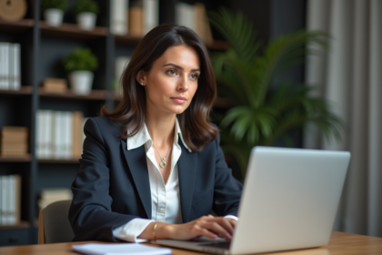 Femme concentrée travaillant dans un bureau moderne