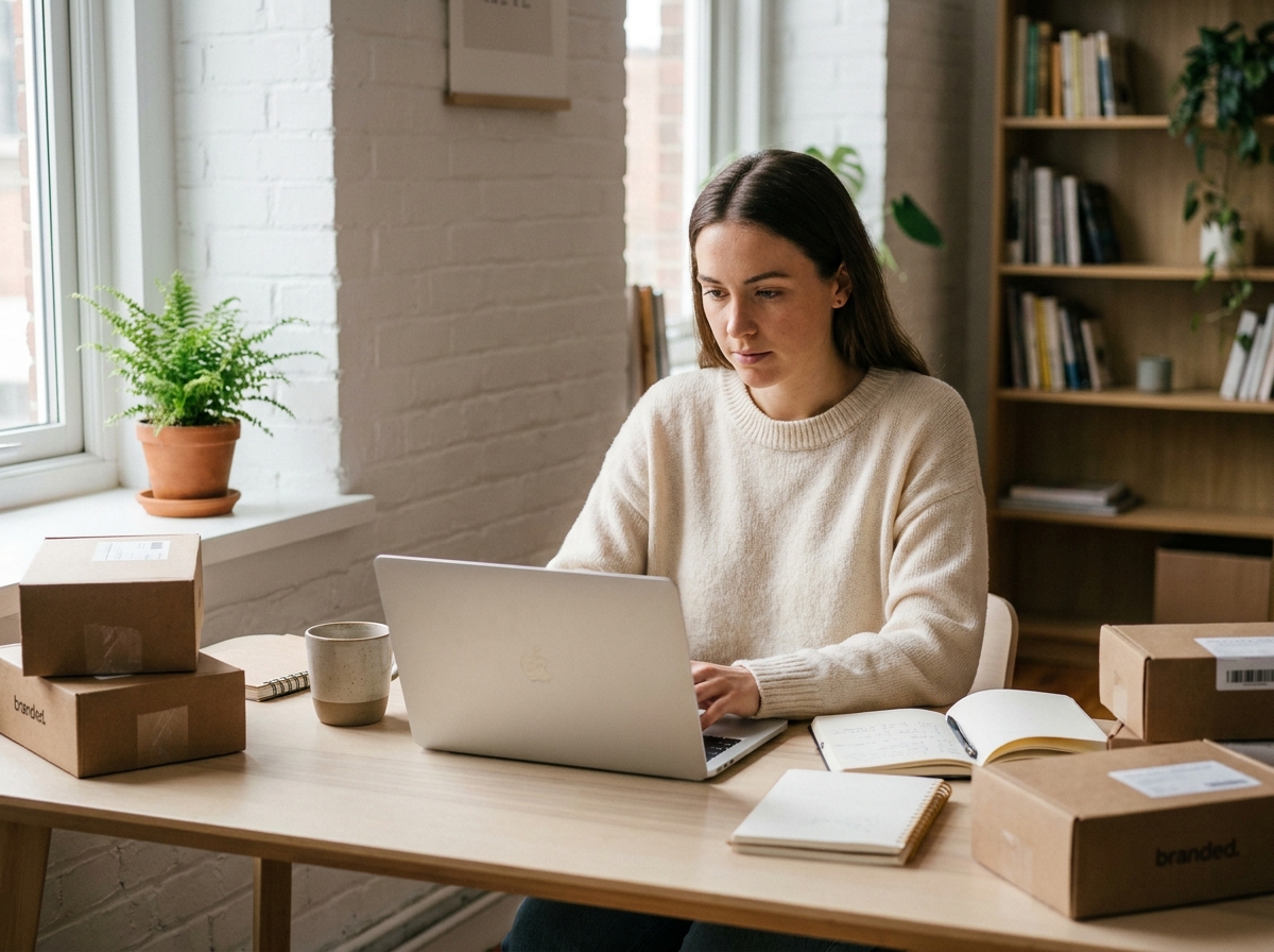 Jeune femme travaillant sur un projet sponsorisé depuis son bureau à domicile