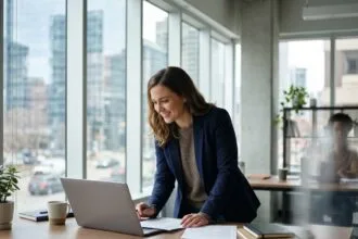 Femme confiante au bureau en tenue smartcasual