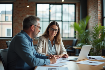 Femme confiante discutant d'un document au bureau agence