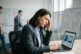 Jeune femme en bureau compare deux campagnes sociales