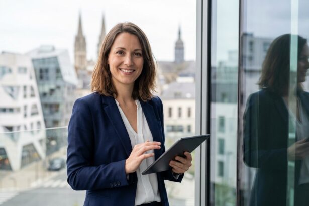 Femme d affaires confiante avec tablette à Rennes