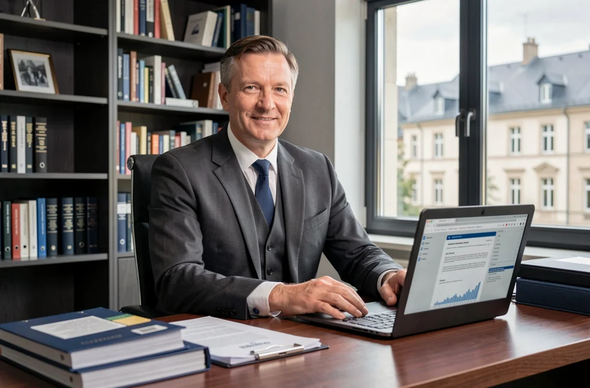 Avocat du cabinet Filor Avocats en Meurthe-et-Moselle assis à son bureau avec des dossiers juridiques d'affaires