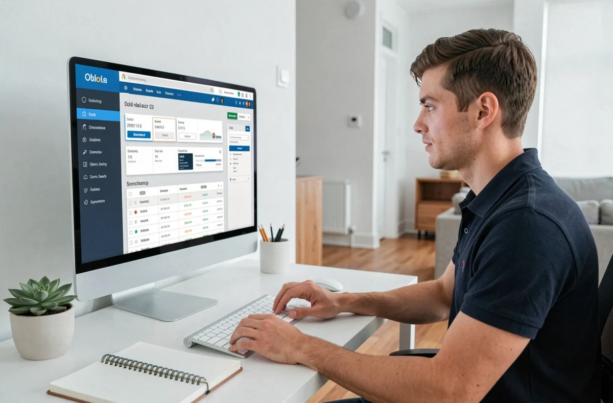 Comptable de Finaxia Lille travaillant en ligne pour des TPE depuis un bureau moderne et connecté