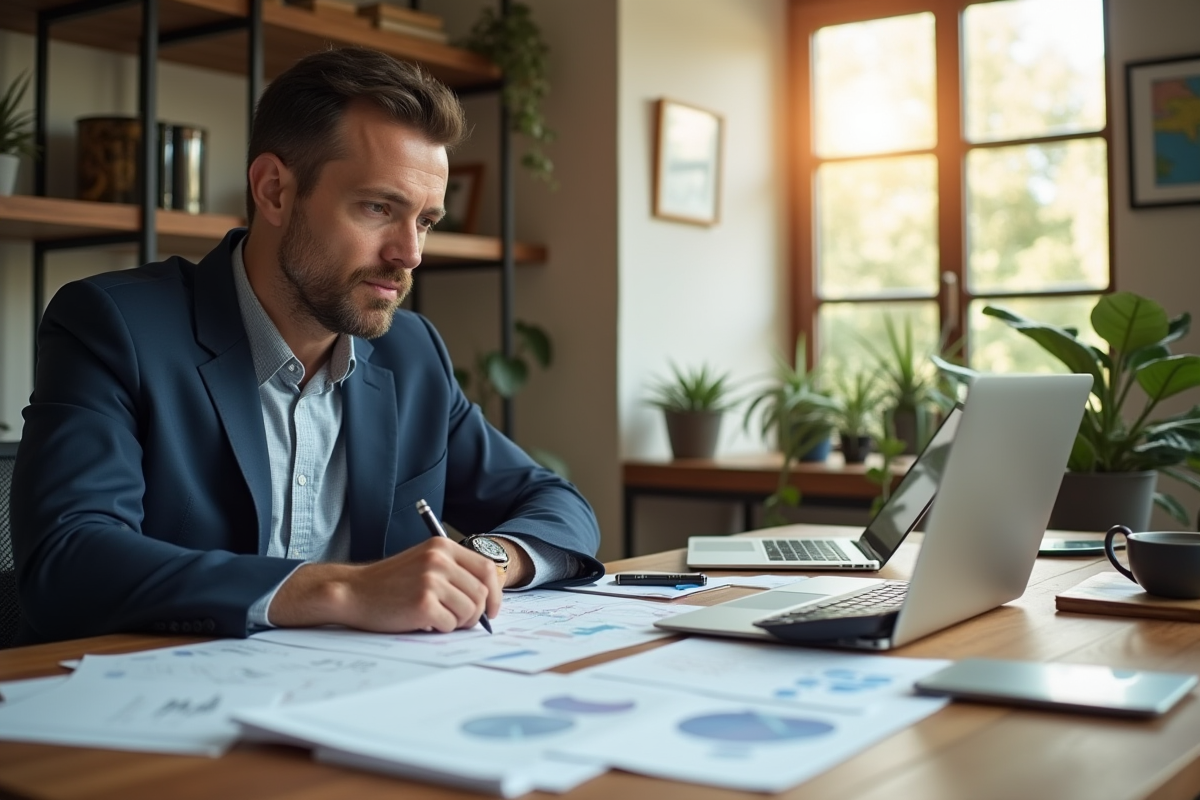 Propriétaire d'entreprise analysant des documents financiers
