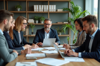 Groupe de collaborateurs au bureau en réunion