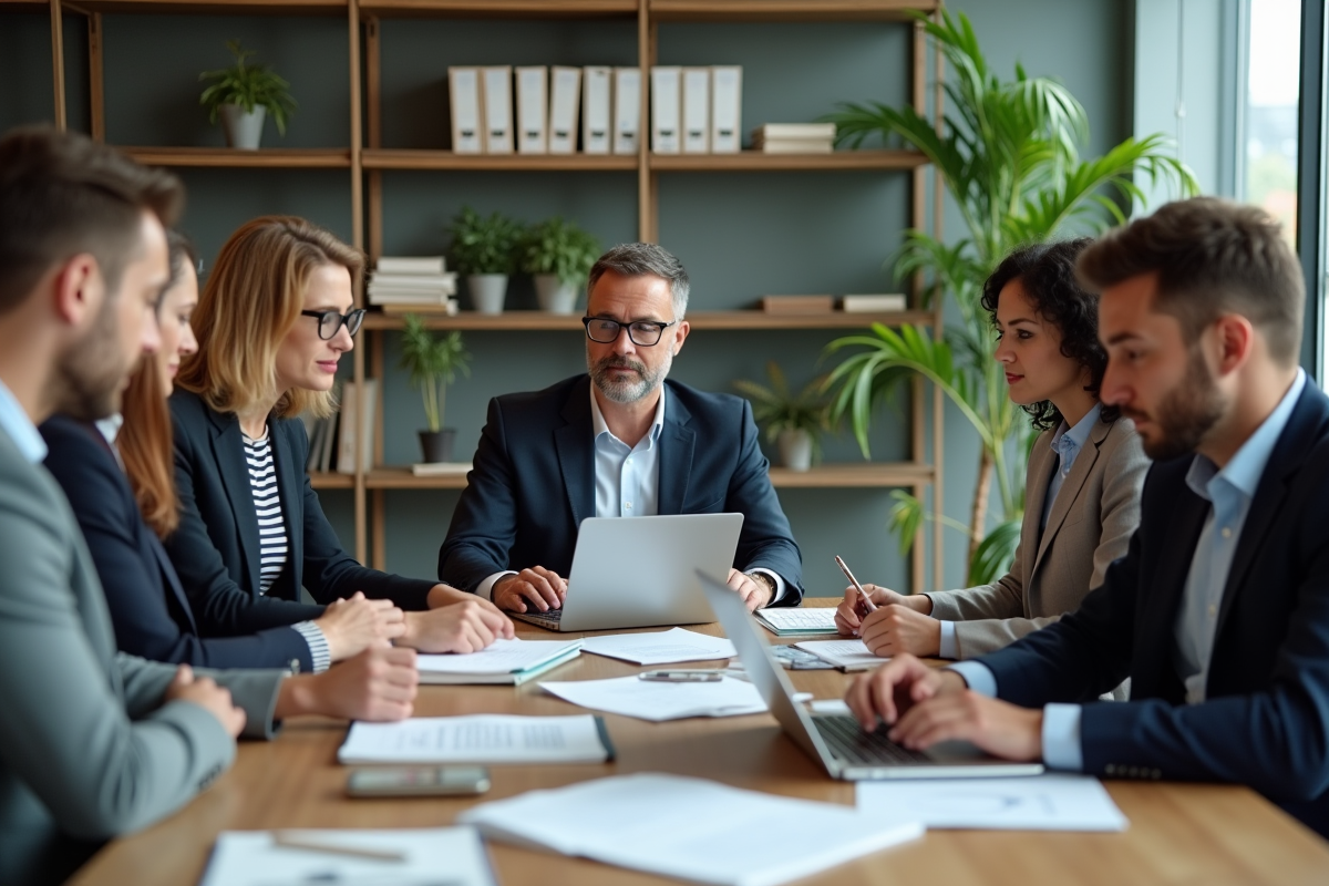 Groupe de collaborateurs au bureau en réunion