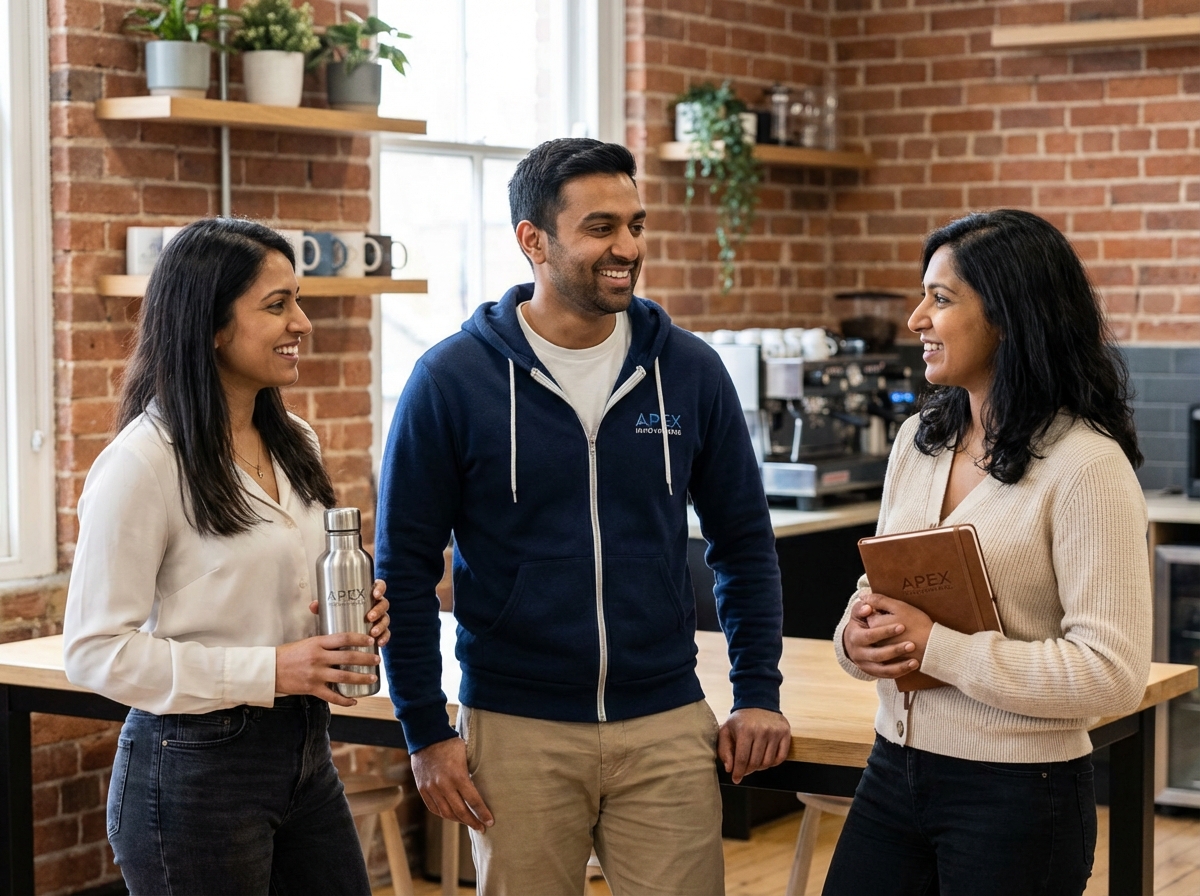 Groupe de collègues avec goodies d