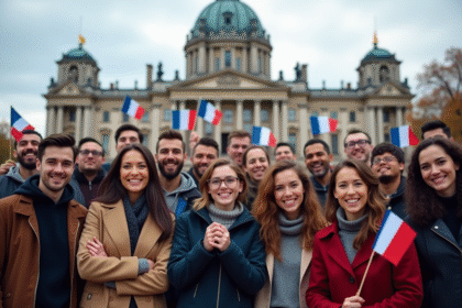 Groupe divers de personnes devant l'assemblee nationale en France