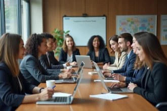 Groupe d'étudiants américains en affaires en discussion