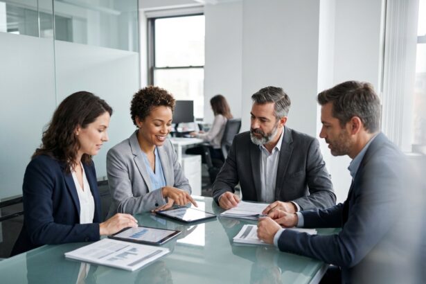 Groupe de professionnels en réunion dans un bureau moderne