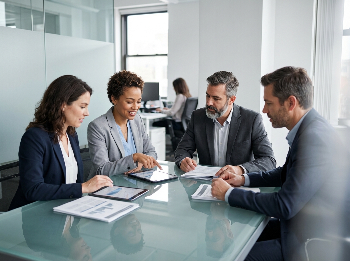 Groupe de professionnels en réunion dans un bureau moderne