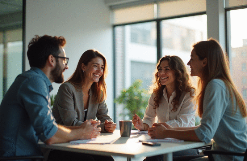 Groupe de professionnels dans un bureau moderne en discussion