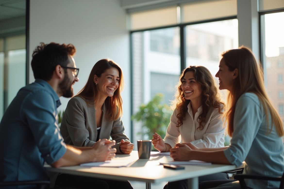 Groupe de professionnels dans un bureau moderne en discussion