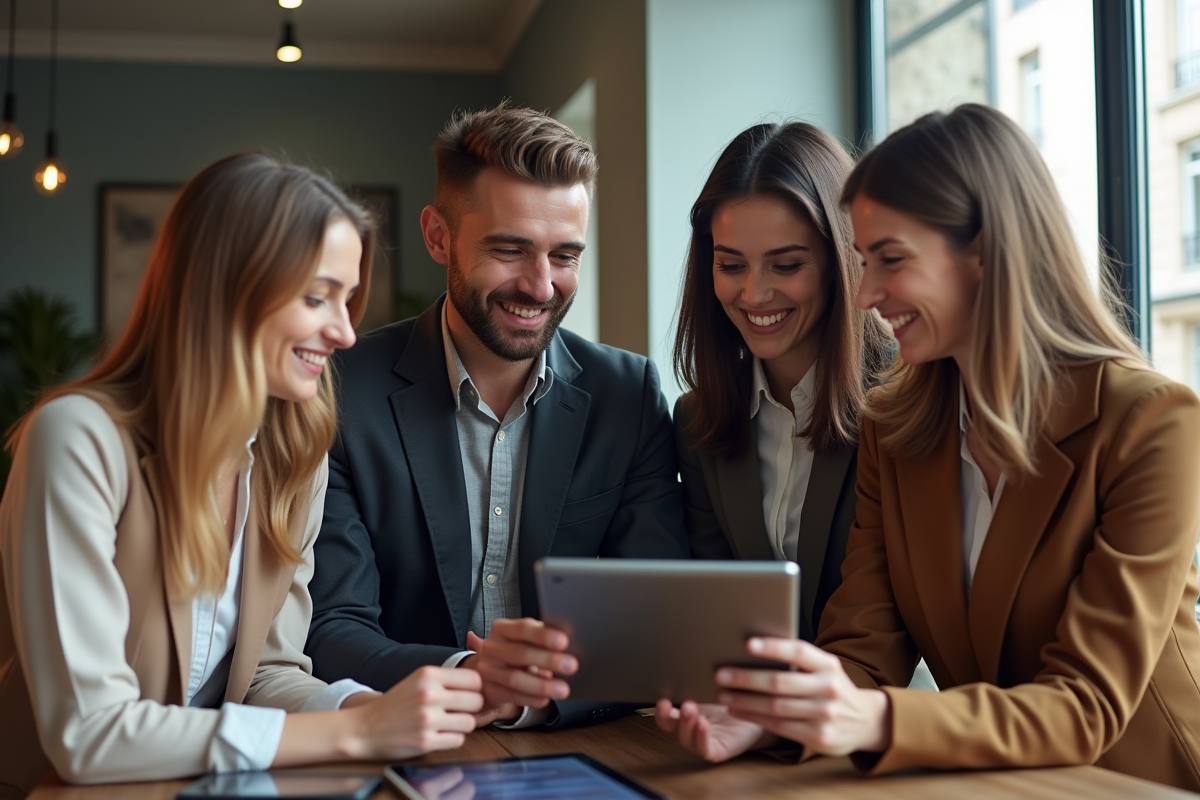 Groupe de professionnels discutant autour d