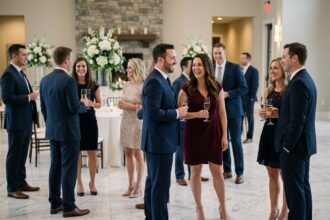 Groupe de professionnels en costume lors d'un événement élégant