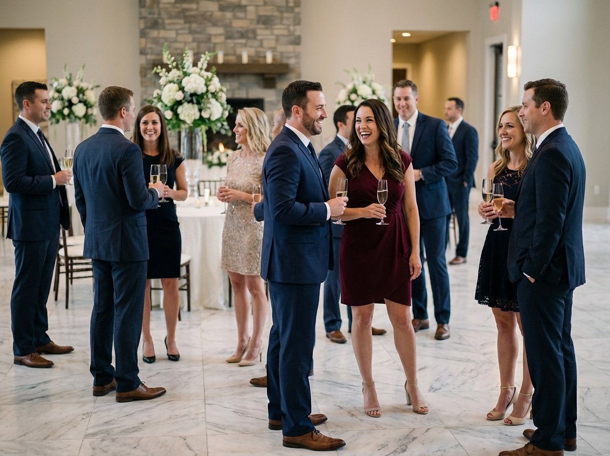 Groupe de professionnels en costume lors d'un événement élégant