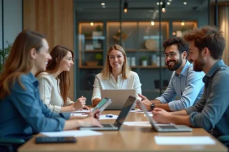 Groupe de professionnels en réunion dans un bureau moderne