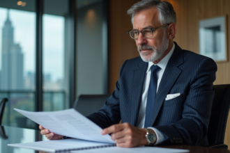Homme d'affaires en costume dans une salle de réunion moderne