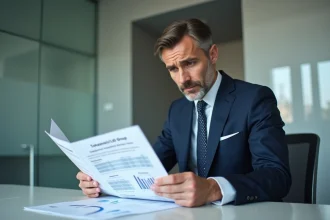 Homme d'affaires en costume examinant un dossier