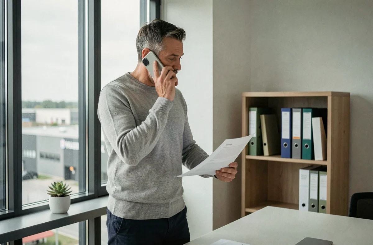 Homme d'affaires en bureau privé dans un espace de coworking à Villepinte passant un appel téléphonique