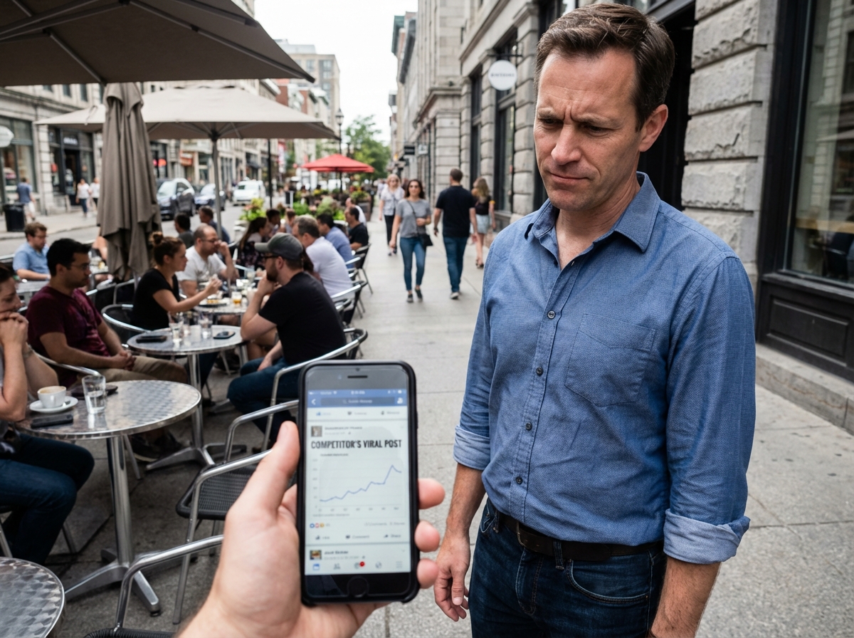 Homme d age moyen regarde un téléphone en terrasse urbaine