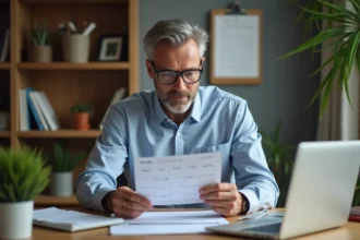 Homme d'âge moyen planifiant sa semaine de travail à domicile