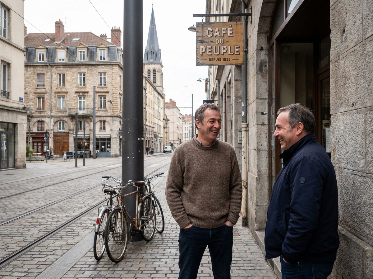 Homme discutant devant une façade à SaintÉtienne