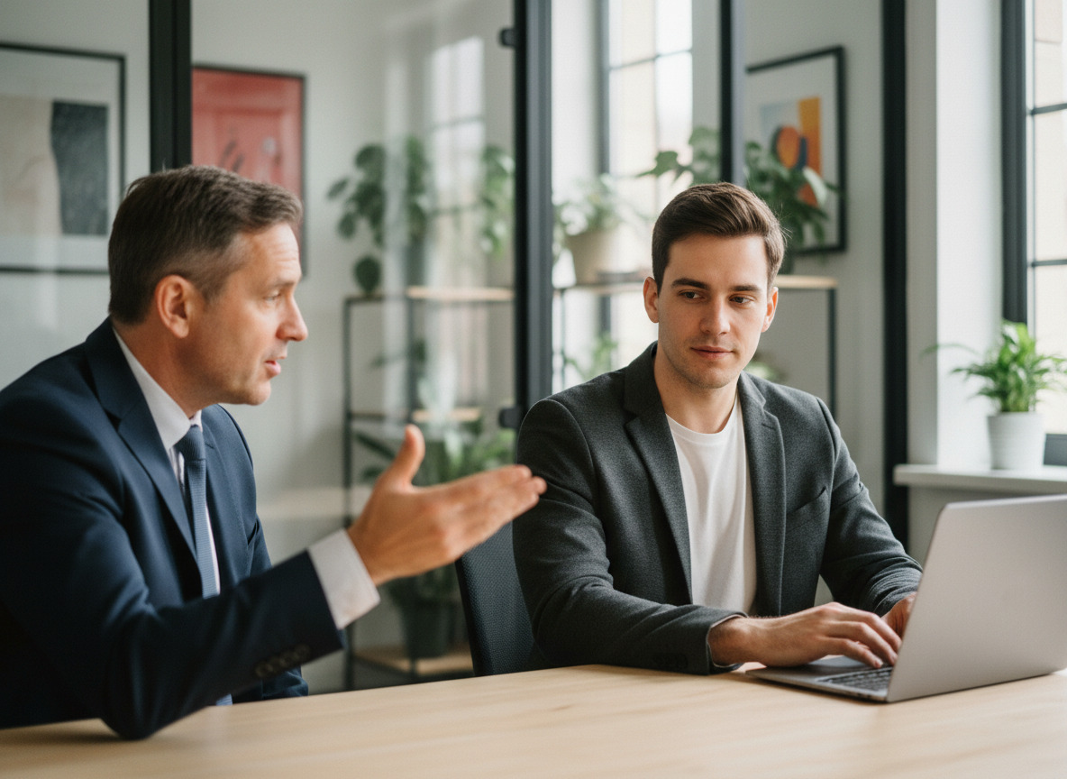 Jeune entrepreneur en réunion dans un bureau moderne