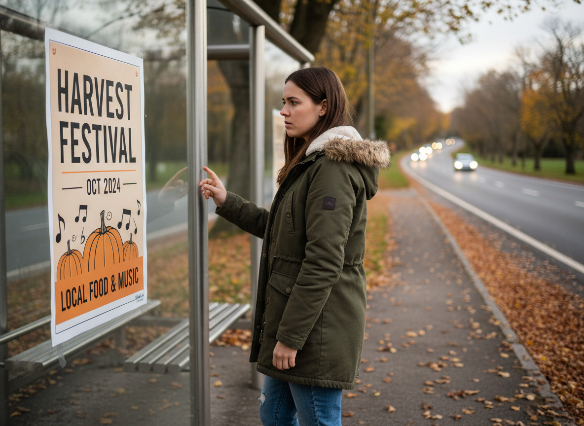 Jeune femme regardant une affiche lors d