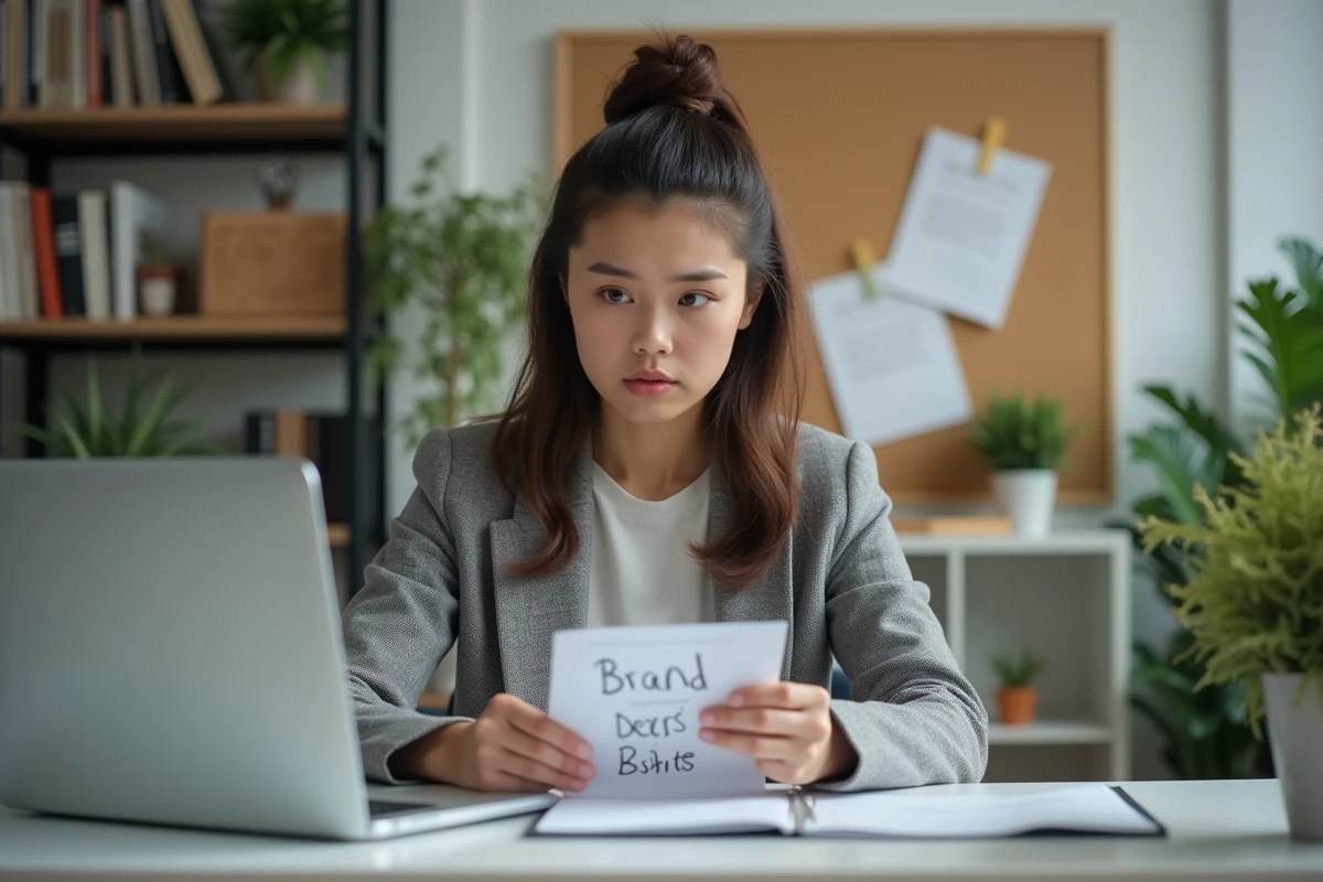 Jeune femme professionnelle concentrée devant son ordinateur dans un bureau moderne