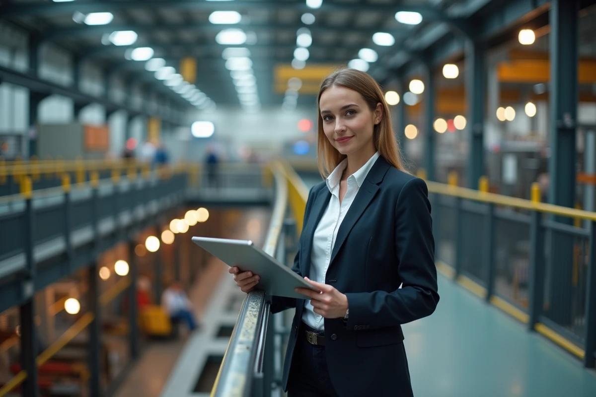 Jeune femme gestionnaire dans une usine industrielle
