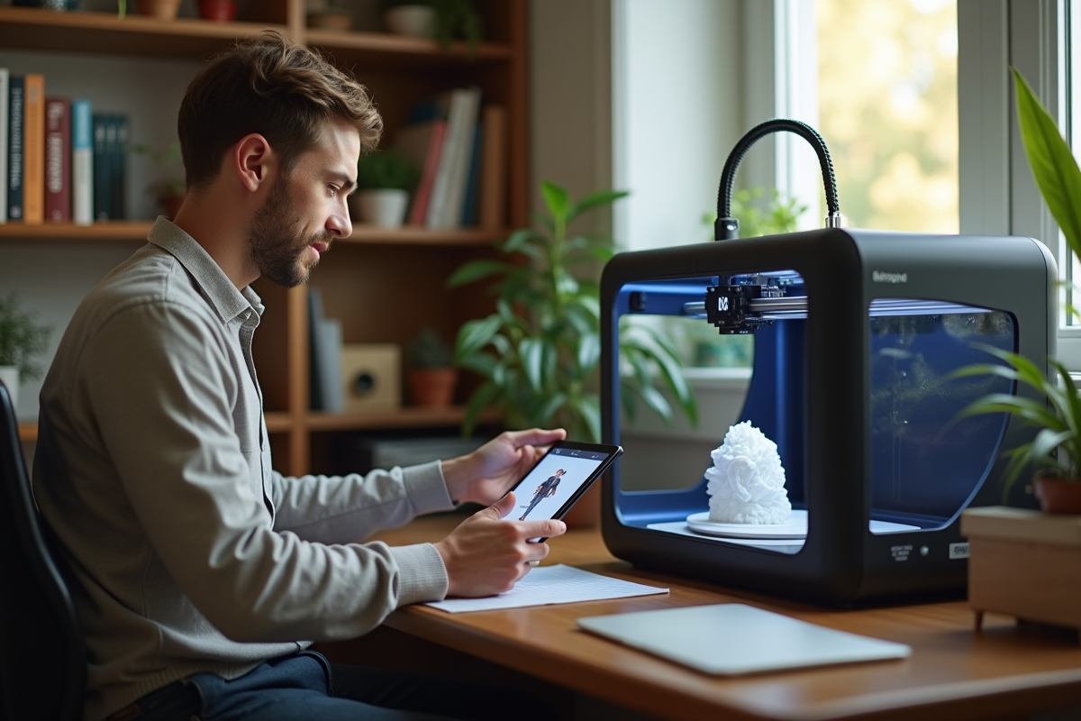 Jeune homme finalisant un design de mug avec une imprimante 3D