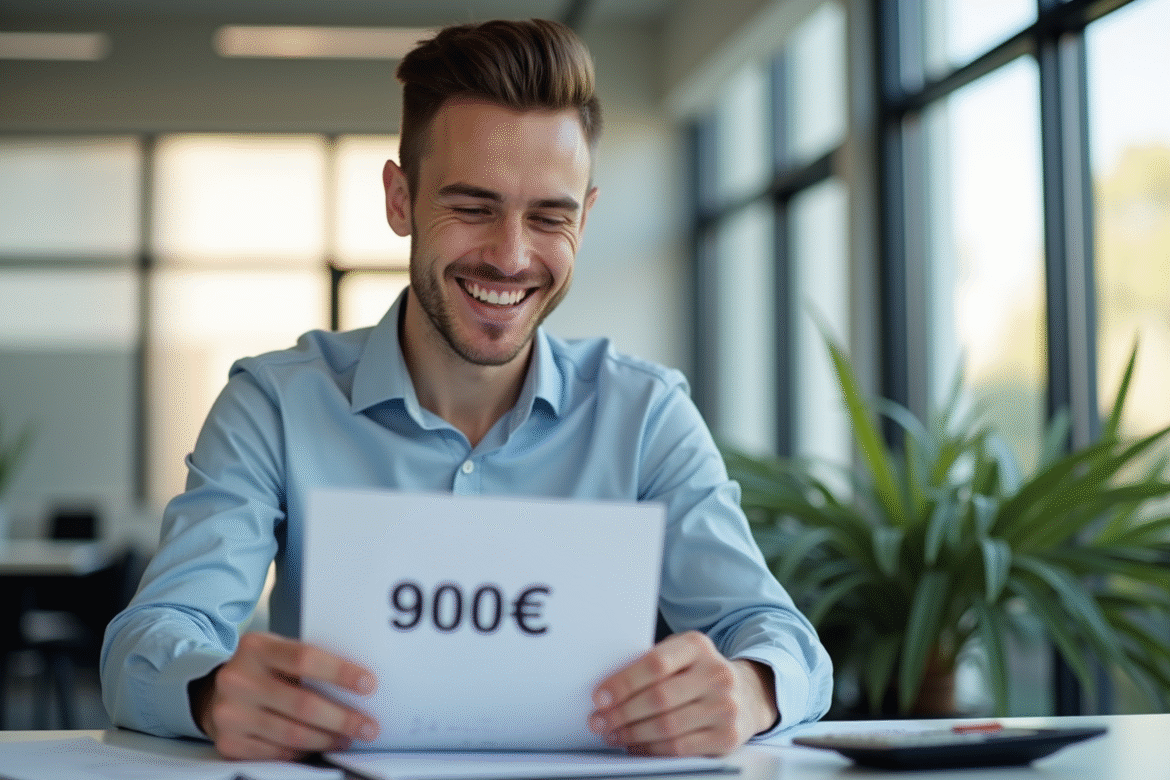 Jeune professionnel en bureau avec documents financiers et calculatrice