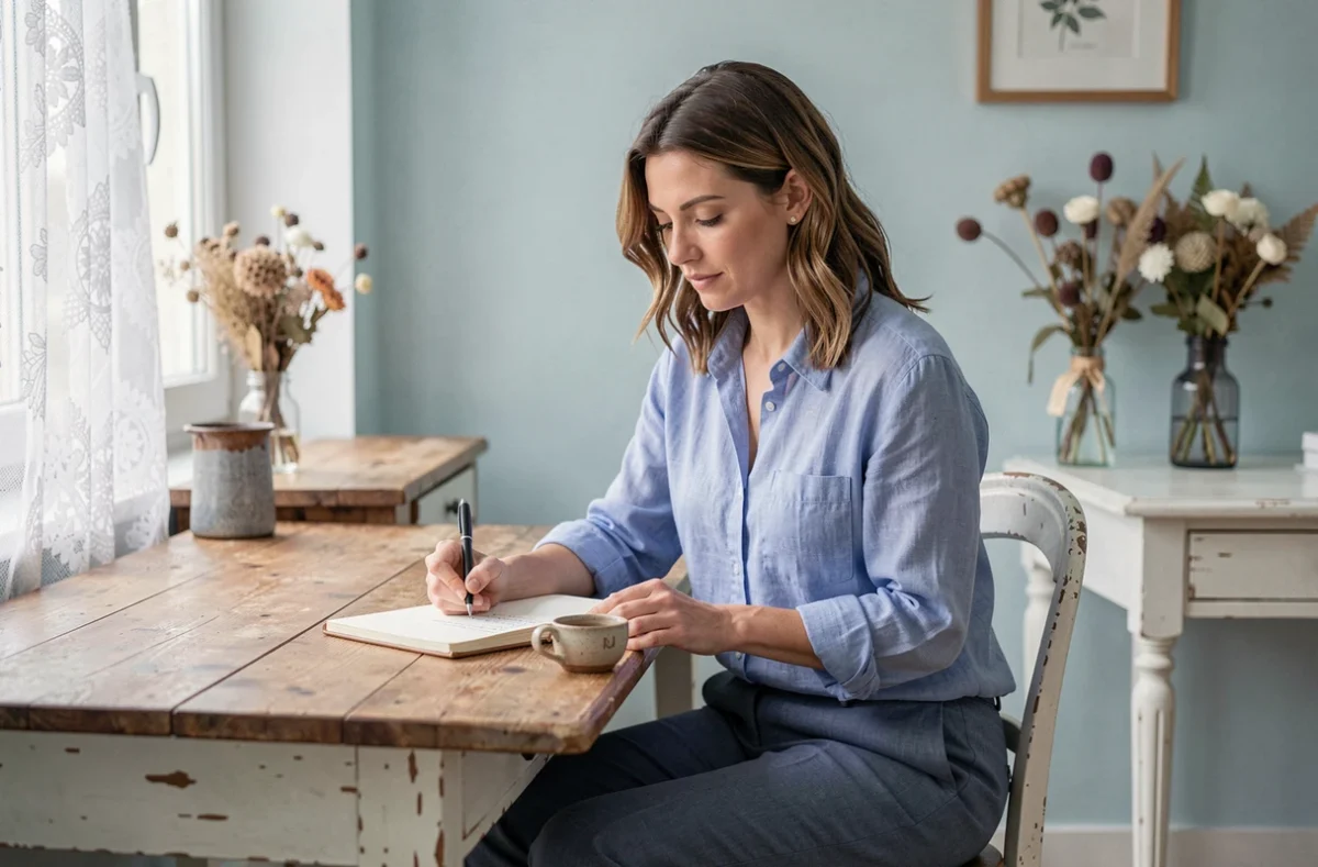 La Maison Bleue à Rouen, espace de coworking au cadre intimiste avec une professionnelle prenant des notes