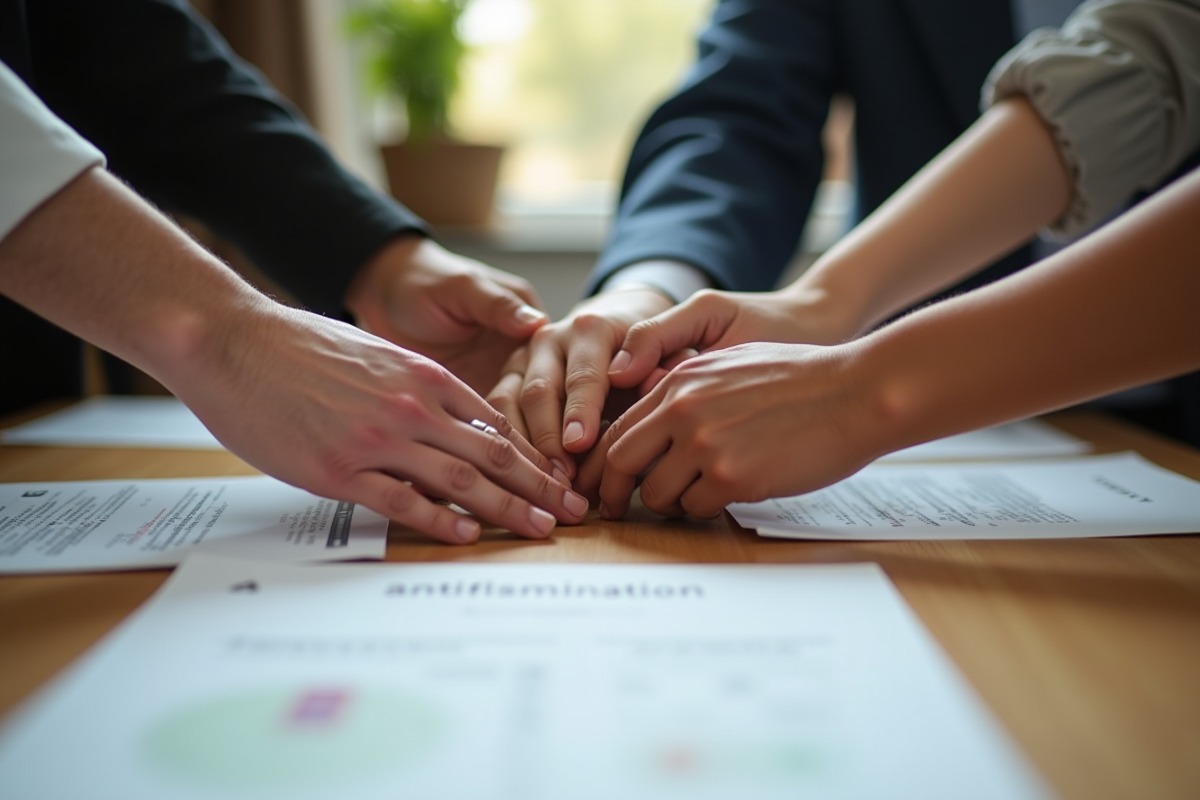 Mains de différentes couleurs sur une table avec la loi antidiscrimination