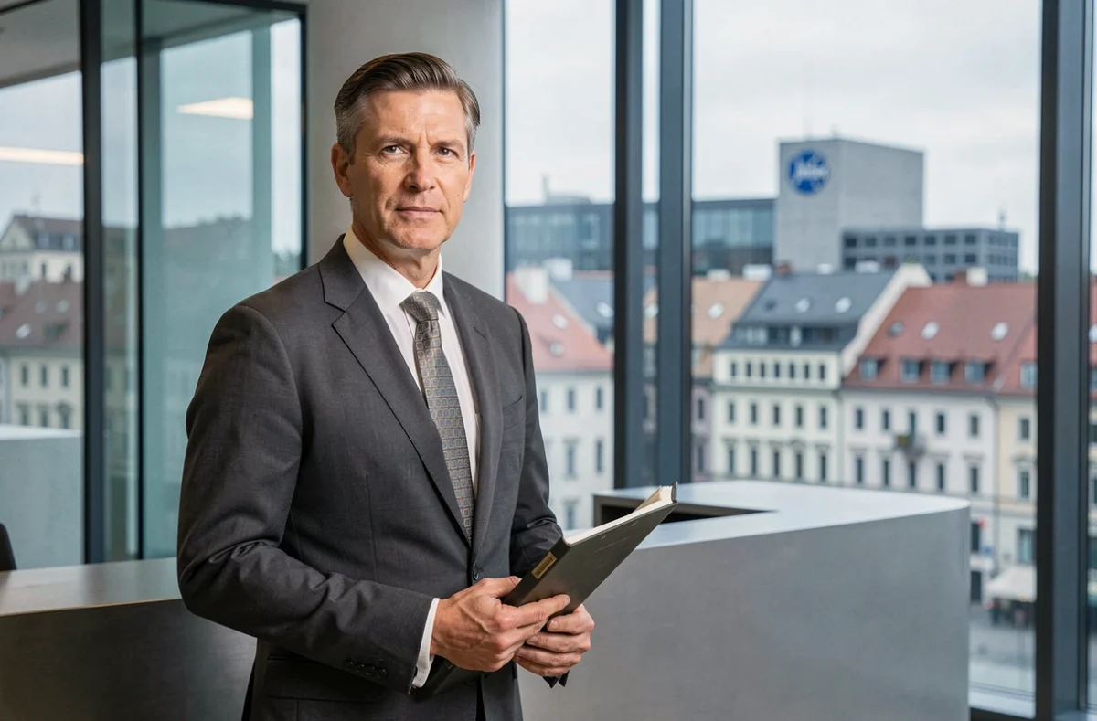 Maître Nicolas Clausmann, avocat d'affaires au barreau de Strasbourg, dans les locaux modernes de son cabinet avec vue sur le Quartier Européen