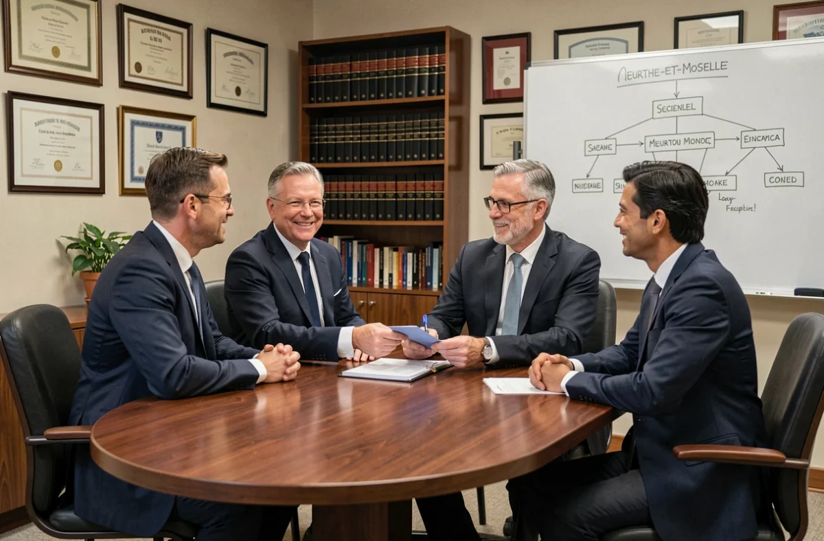 Les associés du cabinet Mallet et Nourdin Avocats en consultation avec un client entreprise en Meurthe-et-Moselle