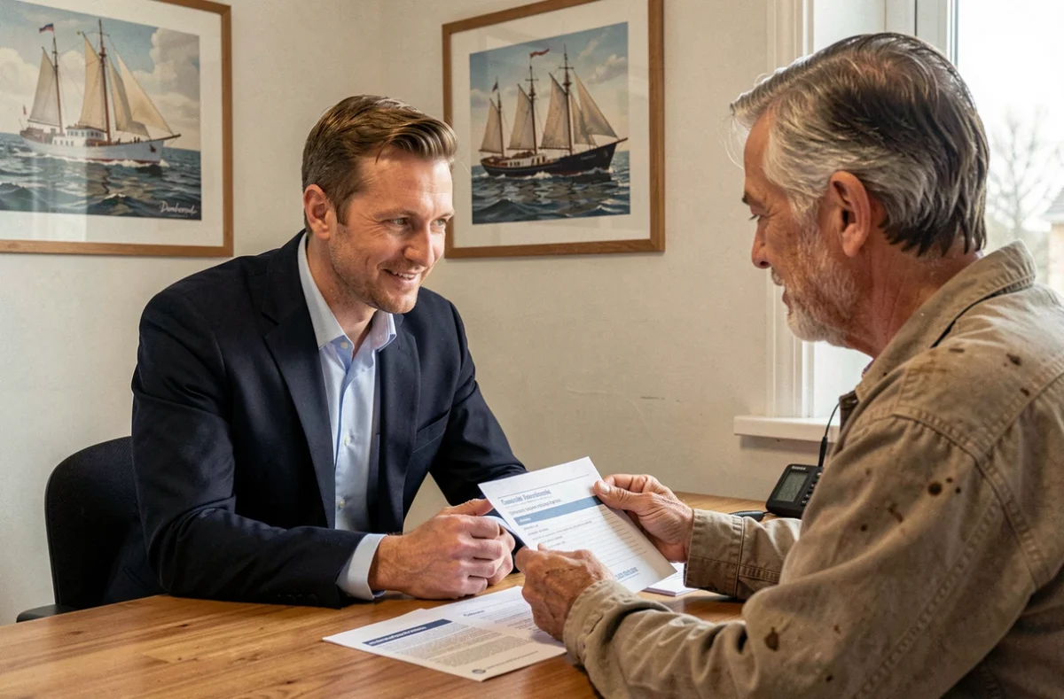 Conseiller en gestion et comptable Philippe à Dunkerque expliquant un document fiscal à un client artisan local