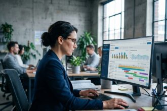 Responsable RH analysant les plannings de collaborateurs intérimaires sur un logiciel tout-en-un de gestion du travail temporaire
